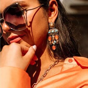 Elegant Turquoise and Orange Statement Drop Earrings